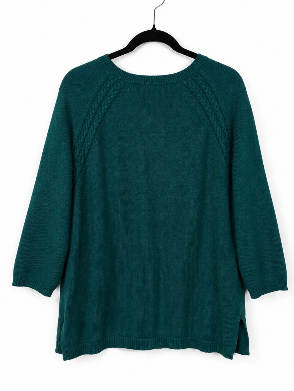Talbots Emerald Green Quarter Zip Cable Knit Sweater Cotton Blend Size Large